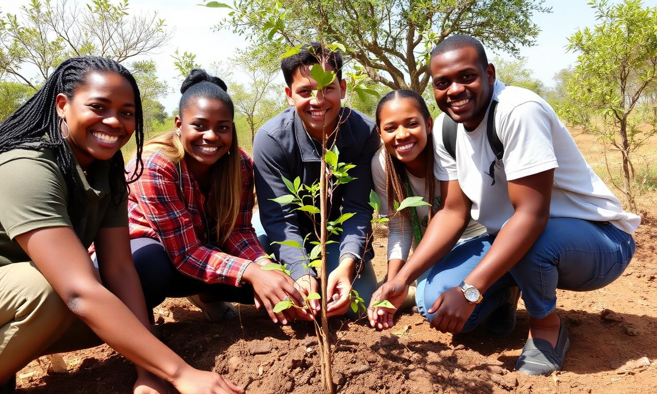 Community planting trees together